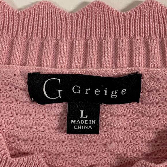 Greige L Womens Pink Knit Cardigan Sweater Gold Button Flower Detail Classic - Picture 3 of 9